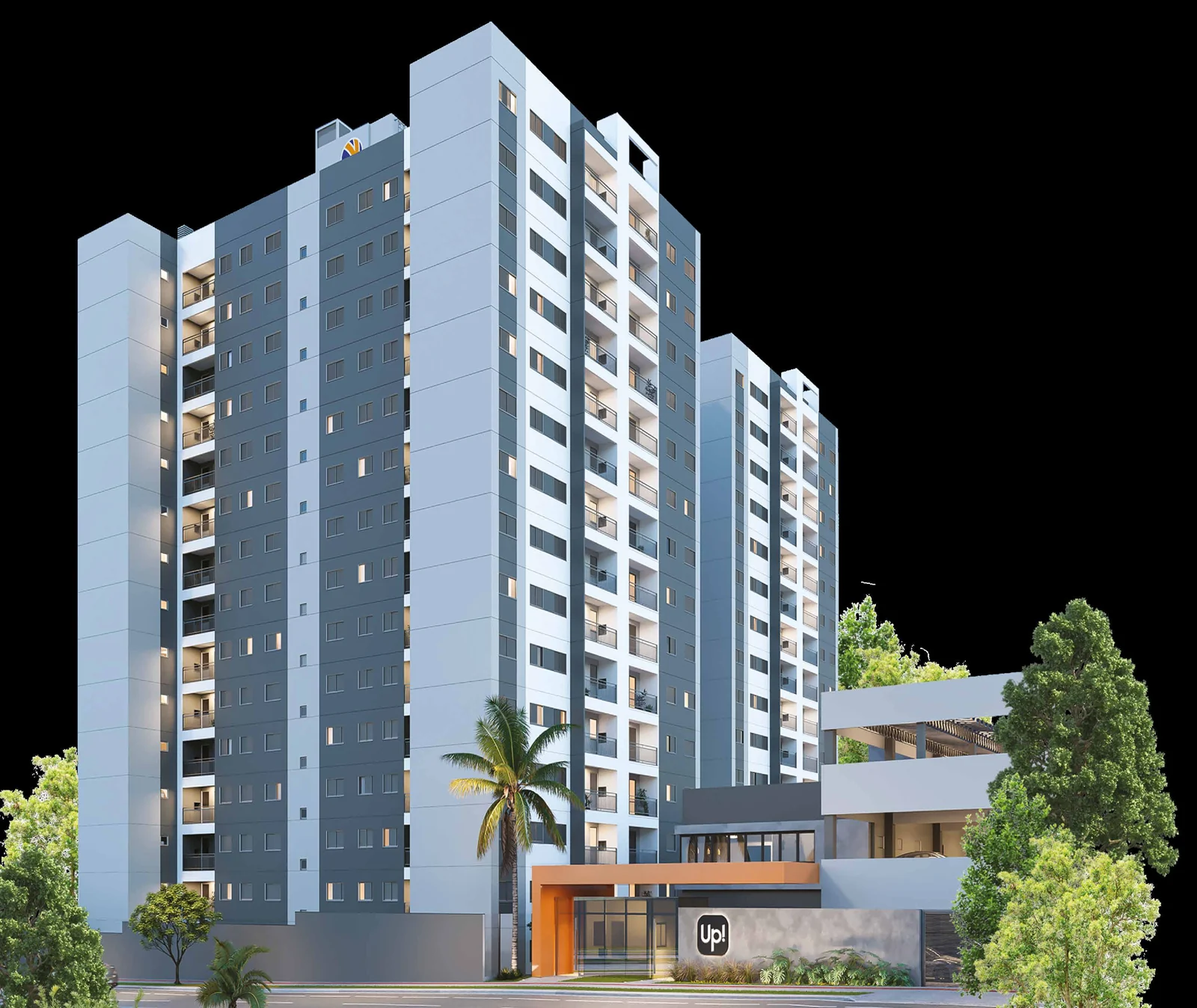 Perspectiva ilustrativa oficial das torres do UP! Residence