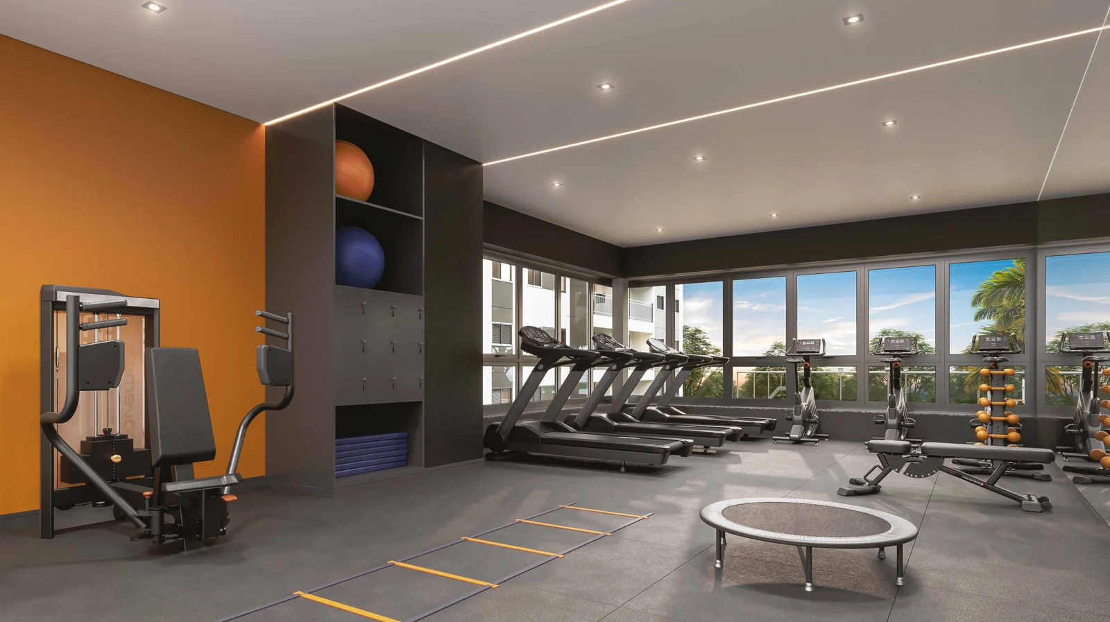 Perspectiva ilustrativa oficial do espaço fitness
