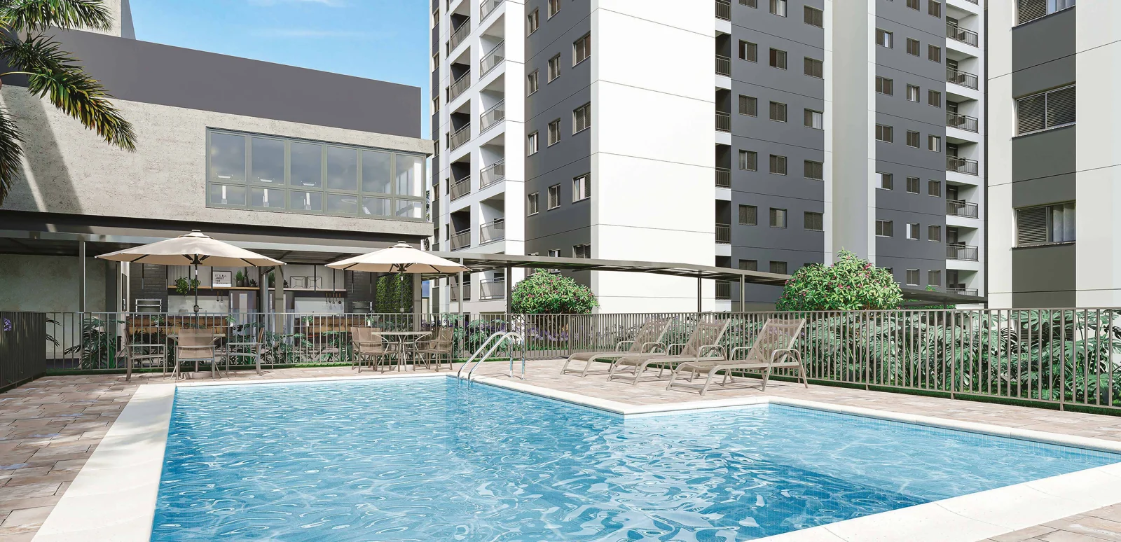 Perspectiva ilustrativa oficial da piscina com prainha